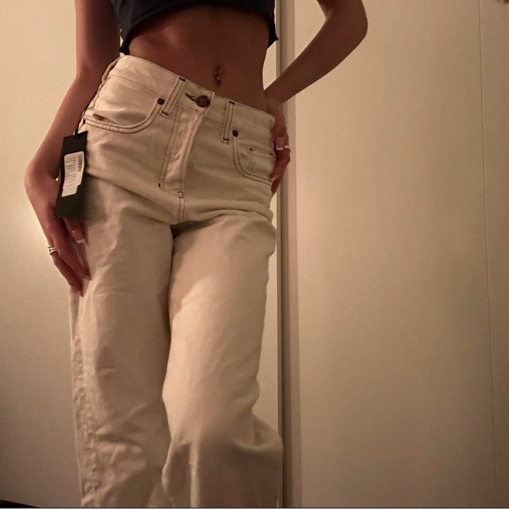 Veronica Beard Cream Straight Leg Jeans